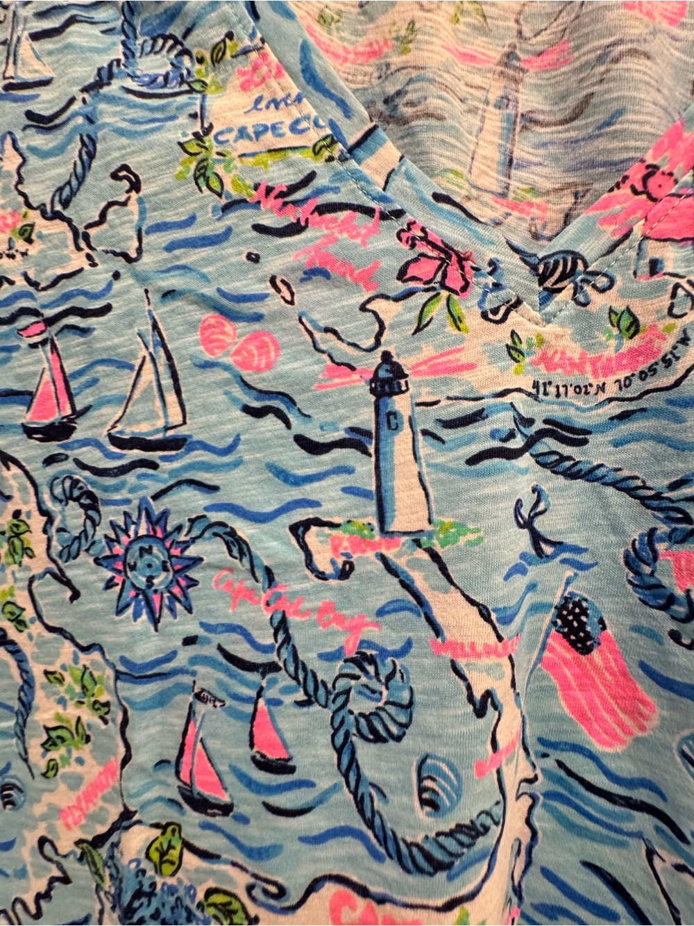 NWT Lilly Pulitzer Sz M Etta V-Neck Tee Bali Blue Lilly Loves Cape Cod - Picture 3 of 11